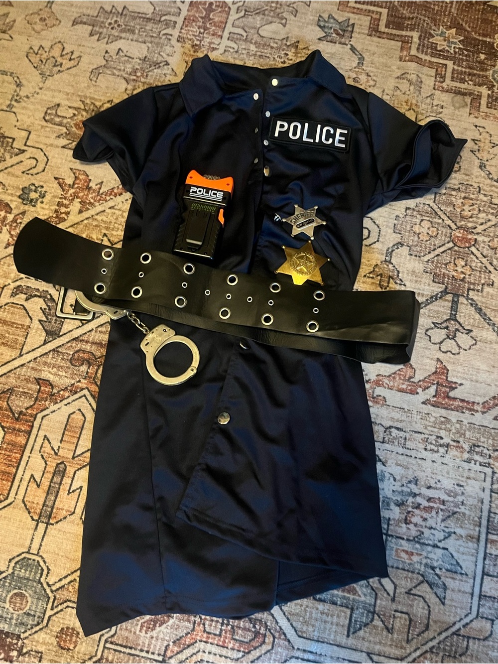 Navy Police Officer Costume Dress with Belt & Badges, taser (no batteries)